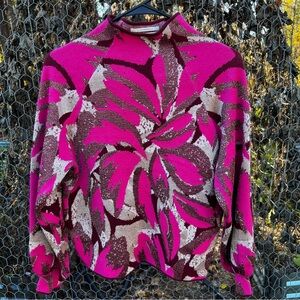 ANTHROPOLOGIE The Beatriz Mock Neck Pullover Sweater Glam Hot Pink